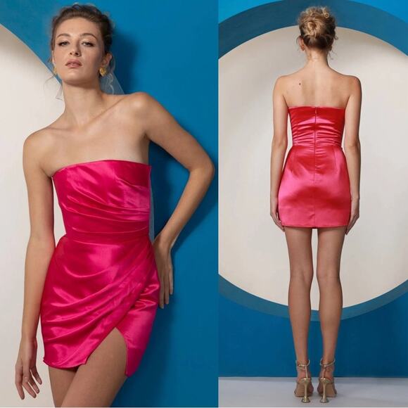 Sau Lee Pria Strapless Draped Pleated Bodice Mini Dress Size 6 Barbie Pink - Picture 1 of 6